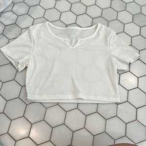 White crop top tee with tiny a neck cut from SHEIN.